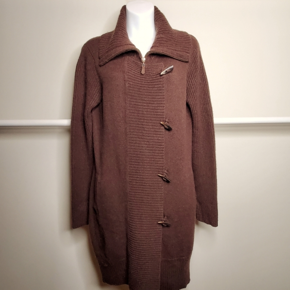 Kinross 100% cashmere knit car coat in truffle size medium